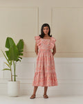 Coral Dancing Peacock, Butterfly Sleeve Long Dress