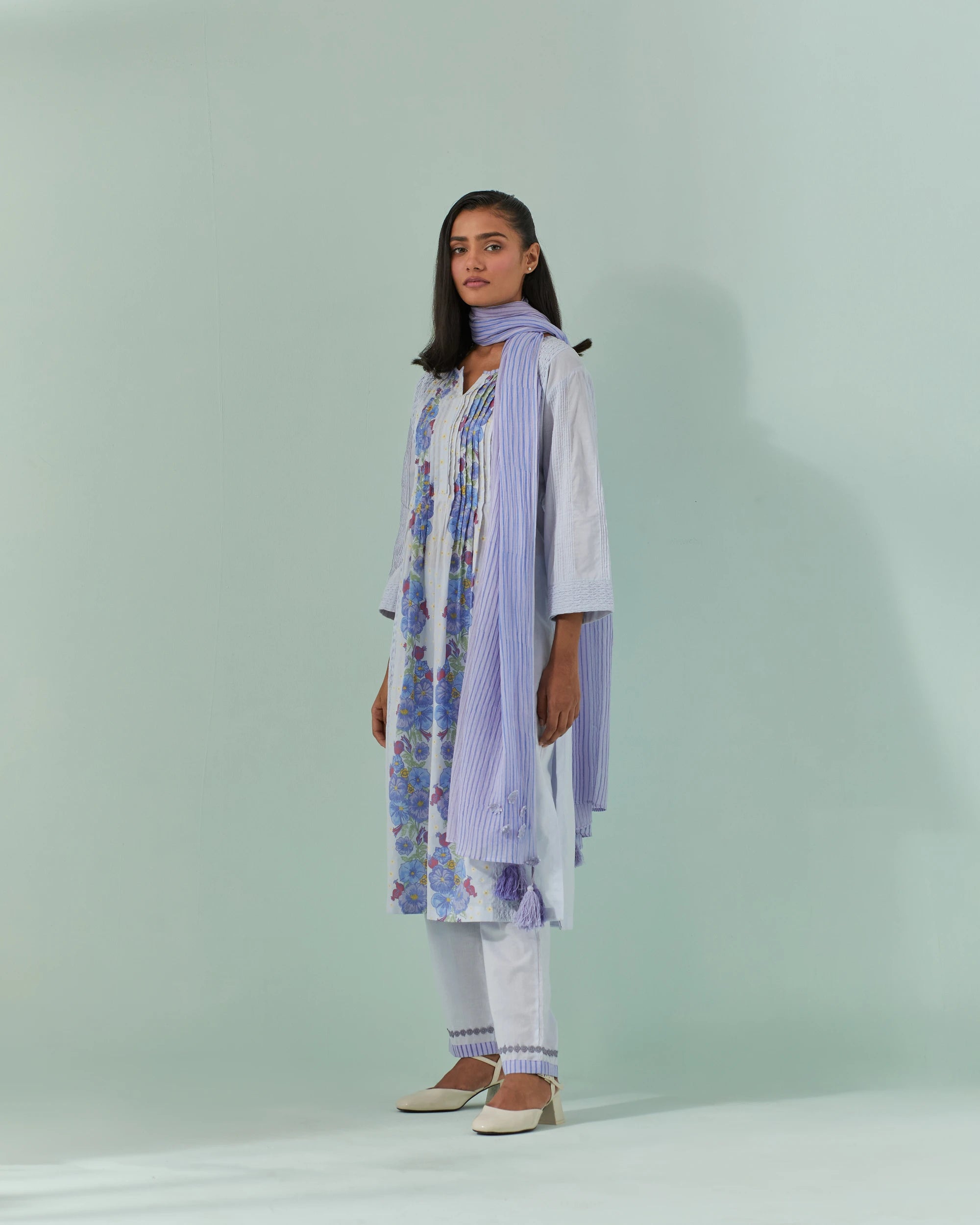 Cornflower Blues, Samod Bagh Twisted Pleats And Pintuck Kurta Set