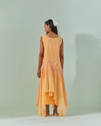 Peach And Saffron Hued, Ambre Stripe Printed Layered Dress
