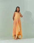 Peach And Saffron Hued, Ambre Stripe Printed Layered Dress