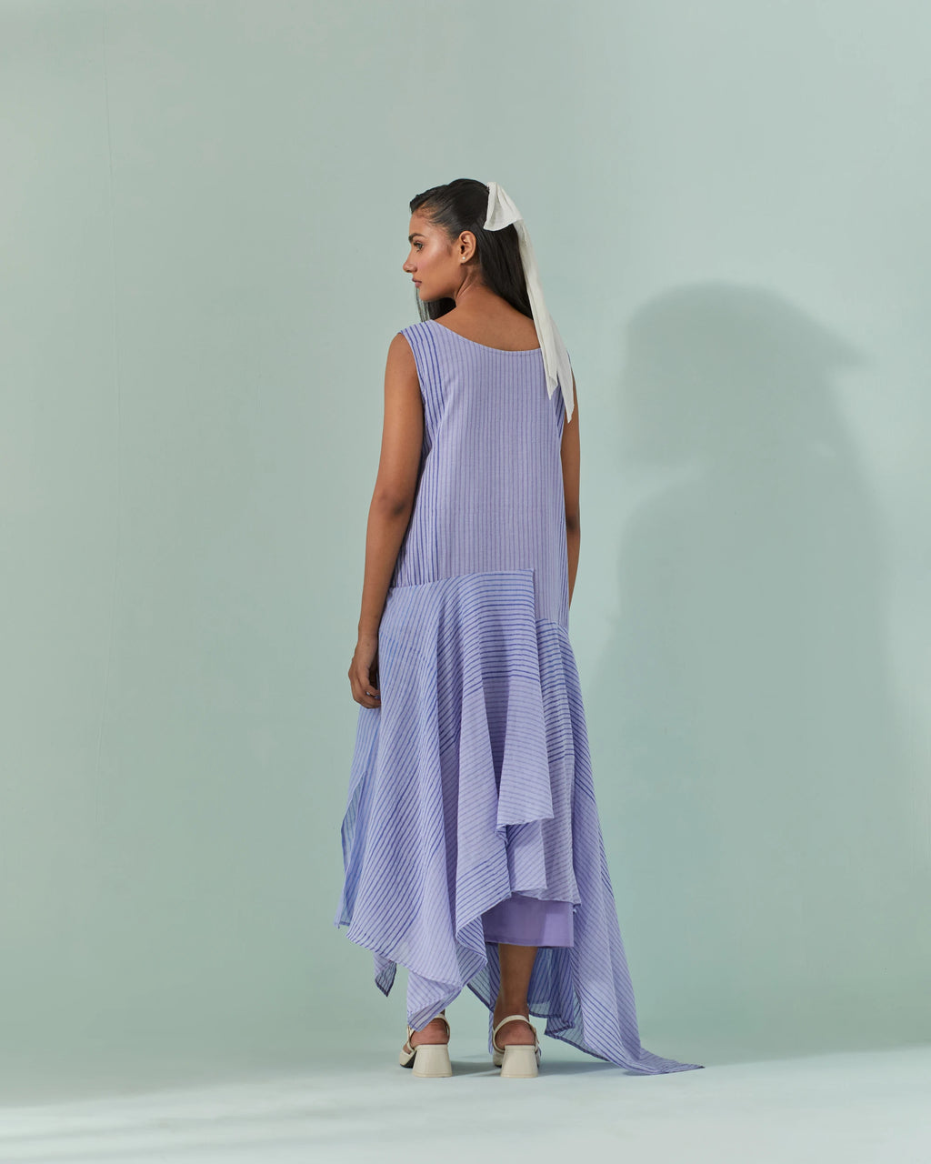 Cornflower And Lavender Hued, Ambre Stripe Printed Layered Dress