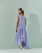 Cornflower And Lavender Hued, Ambre Stripe Printed Layered Dress