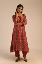 Earth Red Silk-Zari Kurta Set