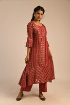 Earth Red Silk-Zari Kurta Set