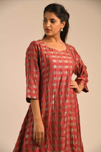 Earth Red Silk-Zari Kurta Set