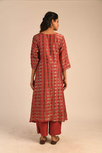 Earth Red Silk-Zari Kurta Set