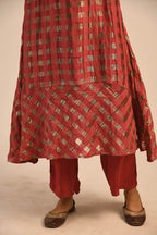 Earth Red Silk-Zari Kurta Set