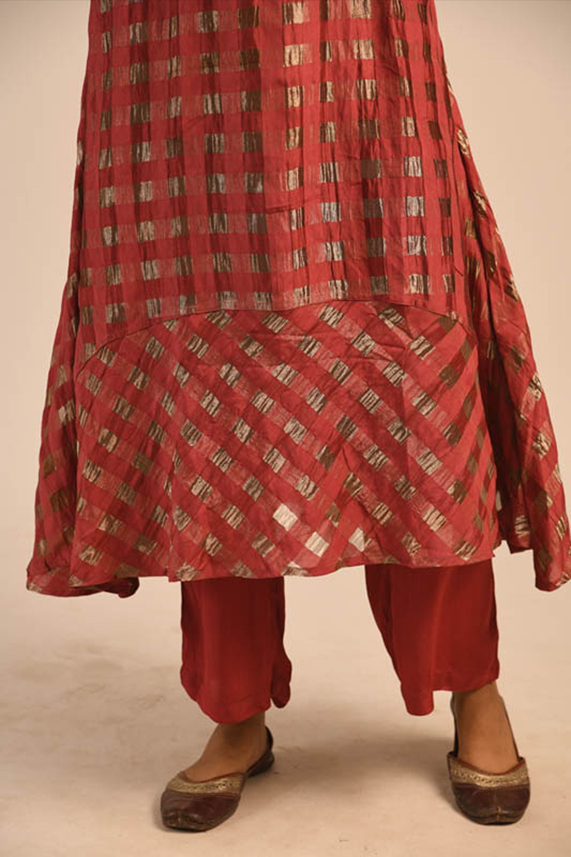 Earth Red Silk-Zari Kurta Set